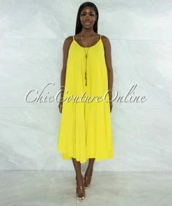Vendor-unknown Normandie Lime Wide Flutter Maxi Dress