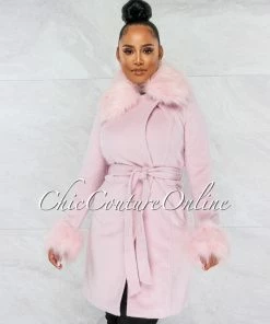 Vendor-unknown Holland Baby Pink Faux Fur Belted Coat