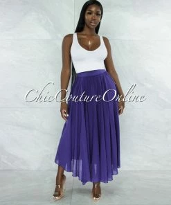Vendor-unknown Dondra Purple Flutter Wide Maxi Skirt