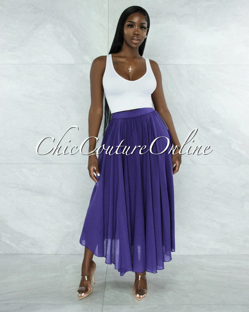 Vendor-unknown Dondra Purple Flutter Wide Maxi Skirt