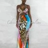 Vendor-unknown Kimone Pink Blue Print Crop Top & Maxi Skirt Set