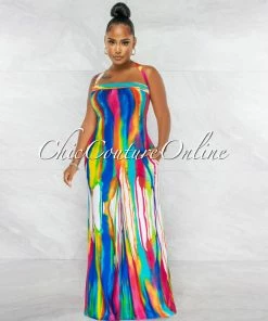 Chic Couture Online JUST IN Cybele Multi-Color Tie-Dye Strapless Jumpsuit