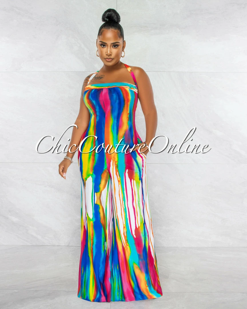 Chic Couture Online JUST IN Cybele Multi-Color Tie-Dye Strapless Jumpsuit