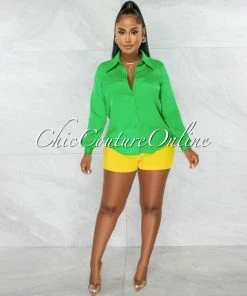 Chic Couture Online Florence Kelly Green Collared Silky Blouse JUST IN