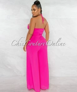 Chic Couture Online JUST IN Boniface Fuchsia Front Cut-Out Lace-Up Jumpsuit