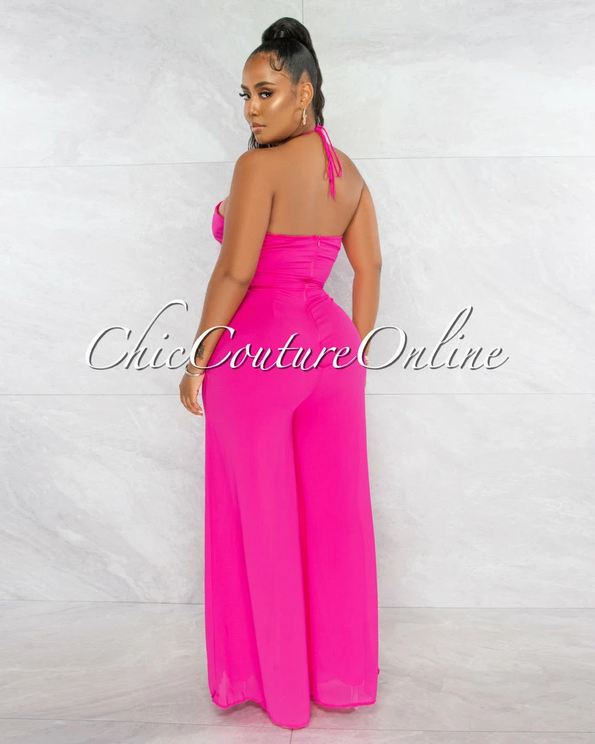 Chic Couture Online JUST IN Boniface Fuchsia Front Cut-Out Lace-Up Jumpsuit