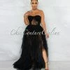 Vendor-unknown Andreina Black Lace Top Tulle Ruffles Maxi Dress