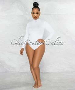 Vendor-unknown Terrie White Texture Body-Con Bodysuit JUST IN