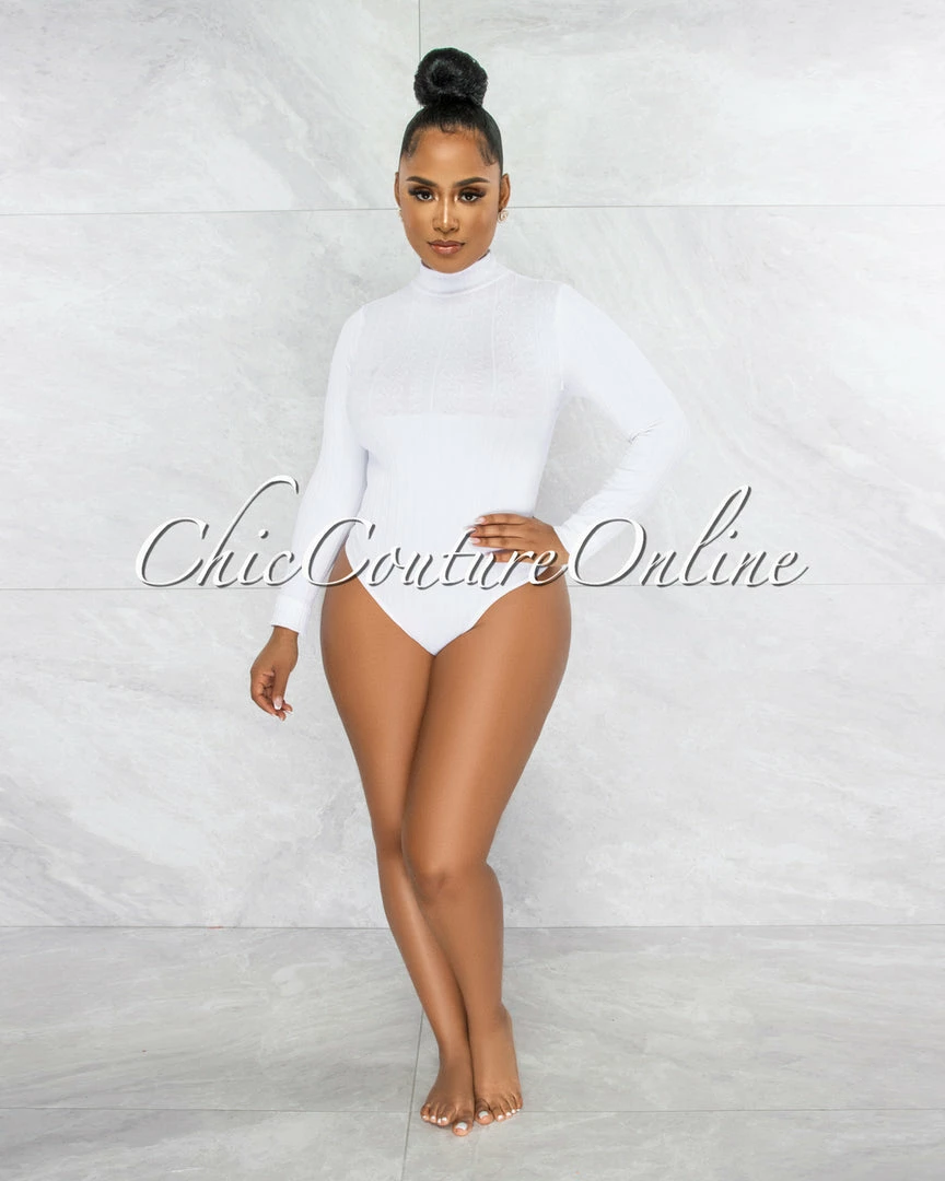 Vendor-unknown Terrie White Texture Body-Con Bodysuit JUST IN