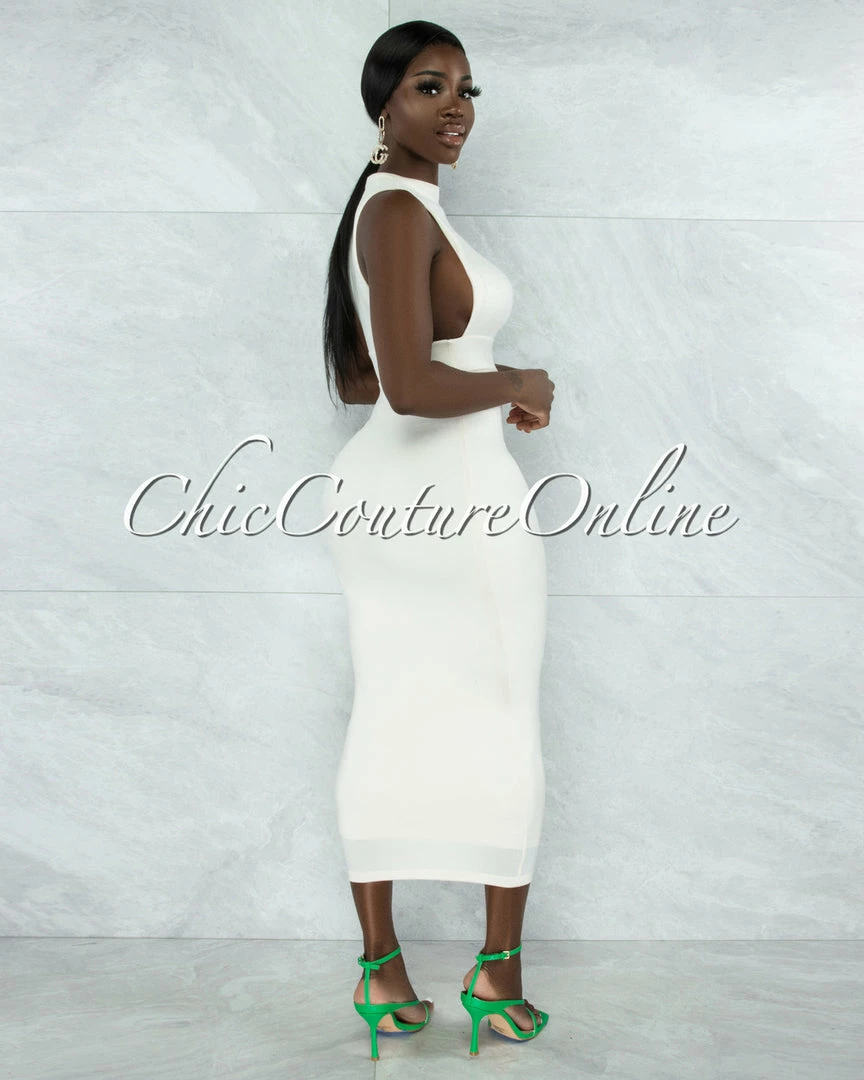 Vendor-unknown Grobie Cream Open Sides Double Lined Maxi Dress