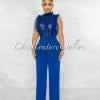 Vendor-unknown Hinton Royal Blue Lace Crochet Seer Top Jumpsuit
