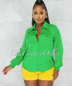 Chic Couture Online Florence Kelly Green Collared Silky Blouse JUST IN