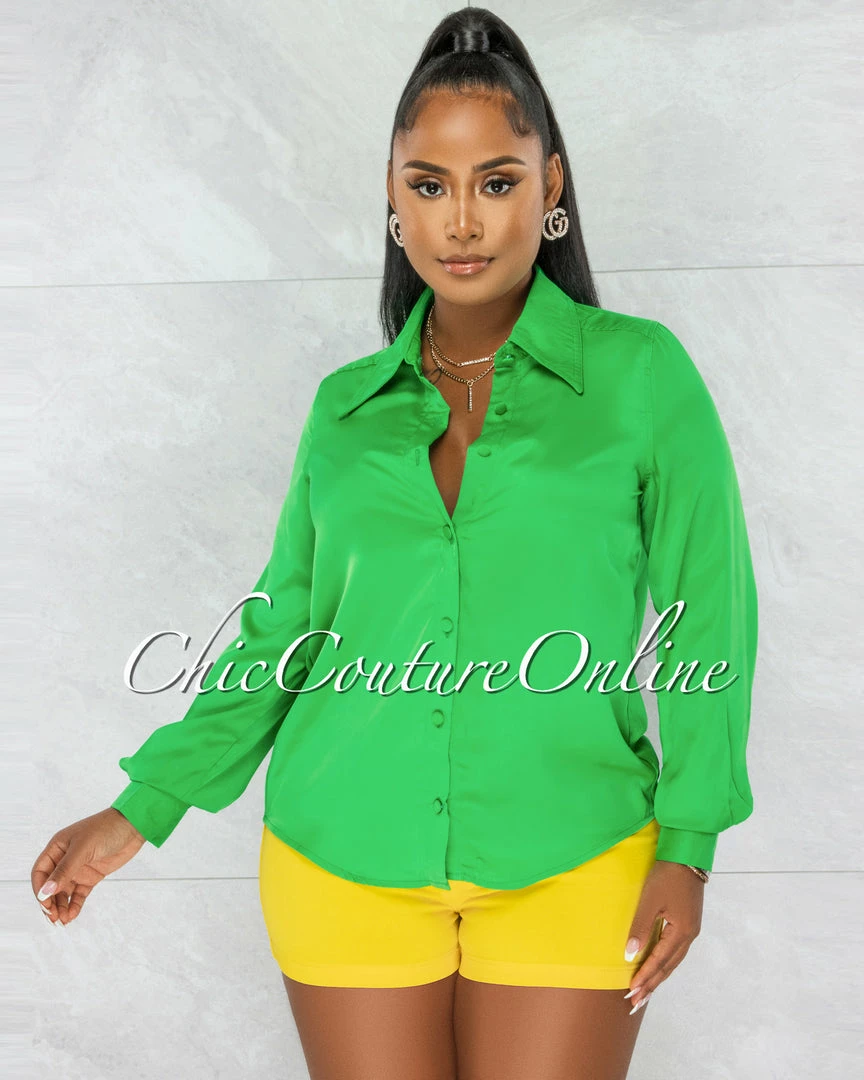 Chic Couture Online Florence Kelly Green Collared Silky Blouse JUST IN
