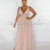 Chic Couture Online Sloane Blush Gold Shimmer Halter Pleated Maxi Dress JUST IN