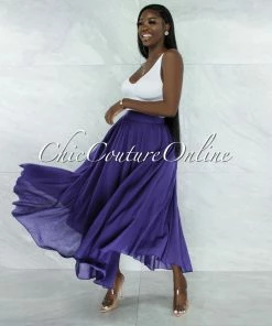 Vendor-unknown Dondra Purple Flutter Wide Maxi Skirt