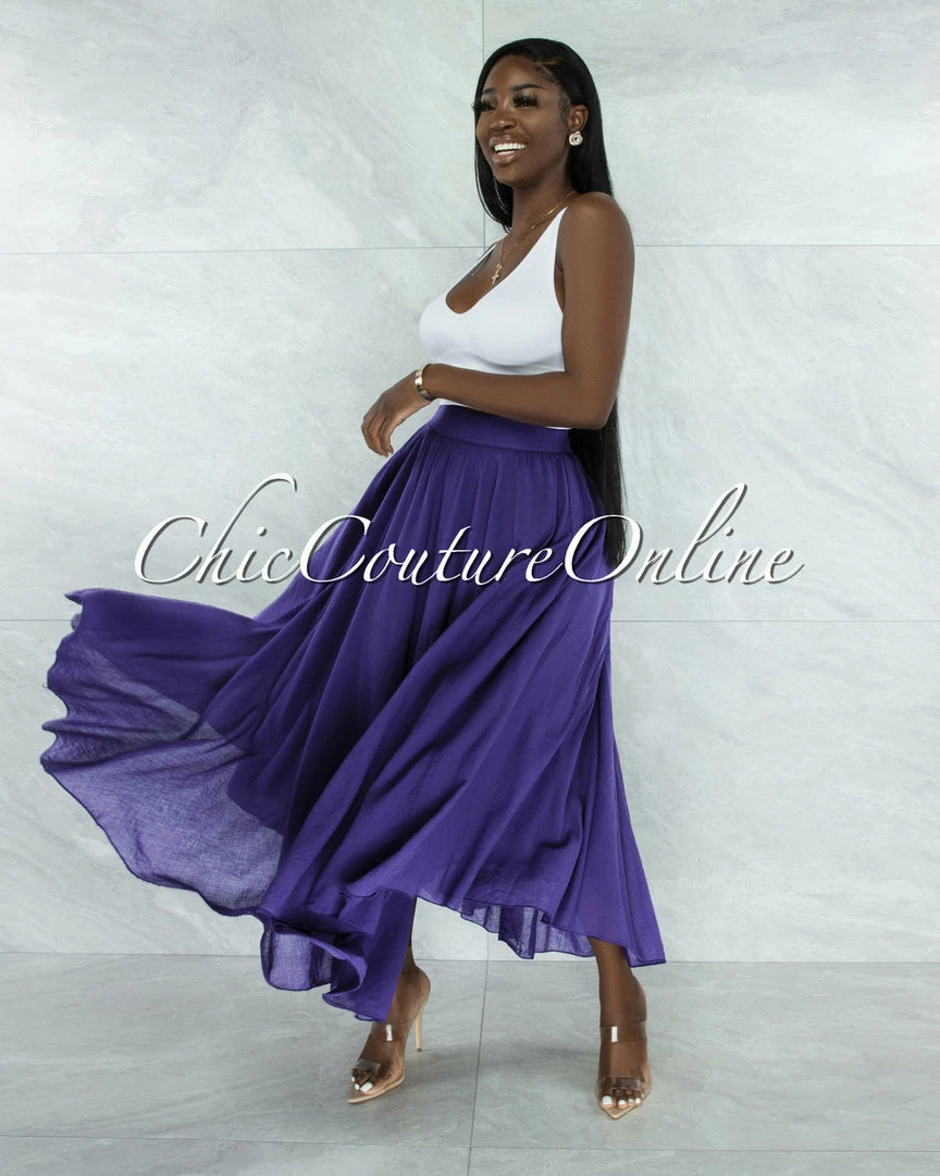 Vendor-unknown Dondra Purple Flutter Wide Maxi Skirt