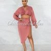 Vendor-unknown JUST IN Larrie Rosewood Drape Top & Slit Skirt Satin Set