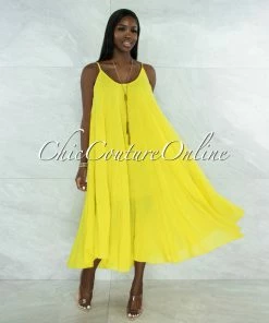 Vendor-unknown Normandie Lime Wide Flutter Maxi Dress