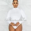 Vendor-unknown Terrie White Texture Body-Con Bodysuit JUST IN