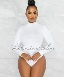 Vendor-unknown Terrie White Texture Body-Con Bodysuit JUST IN