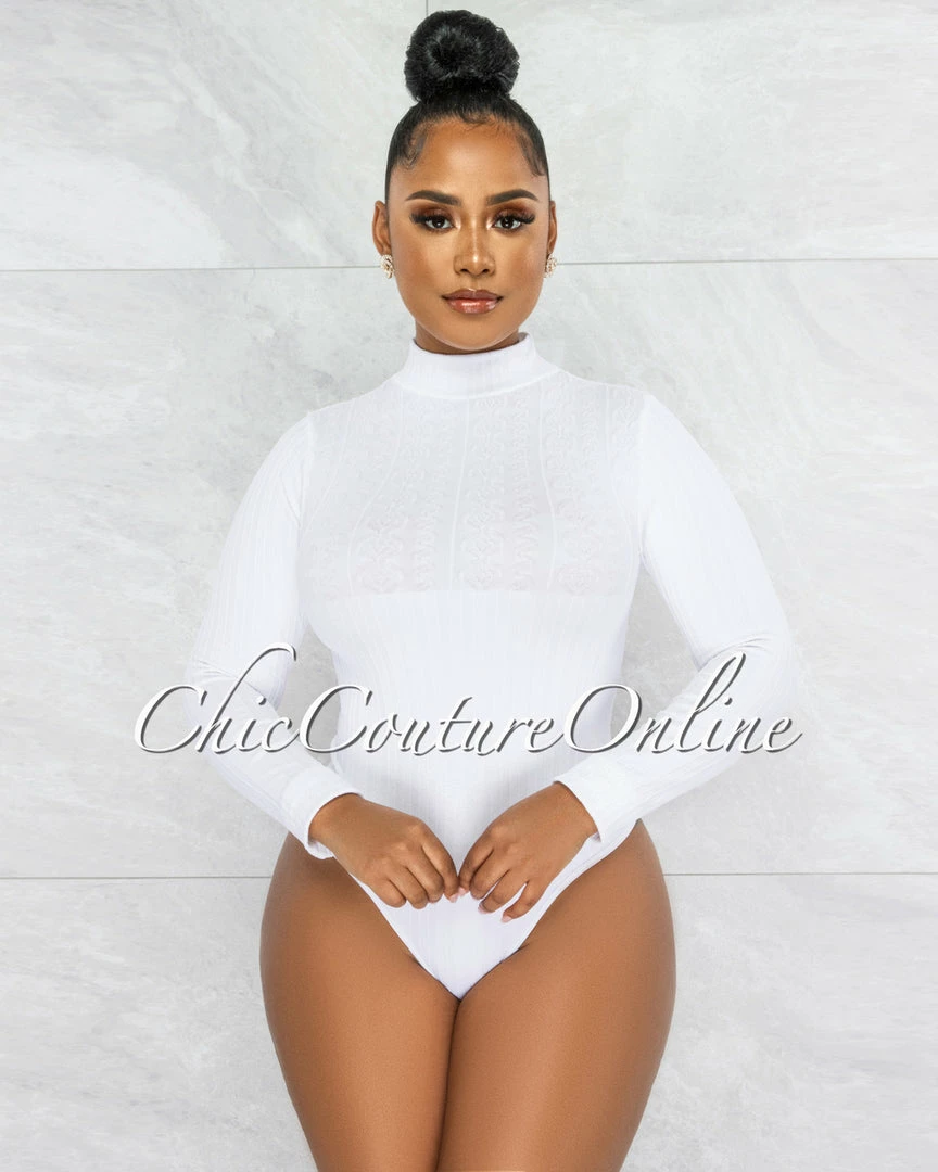 Vendor-unknown Terrie White Texture Body-Con Bodysuit JUST IN