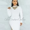 Vendor-unknown Patrice White Rhinestones Net Bandage Long Sleeves Dress