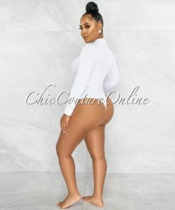 Vendor-unknown Terrie White Texture Body-Con Bodysuit JUST IN