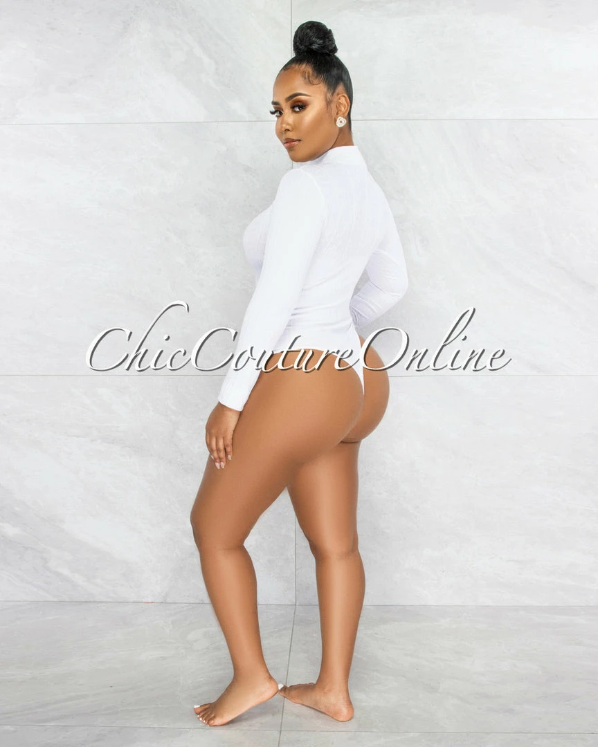 Vendor-unknown Terrie White Texture Body-Con Bodysuit JUST IN