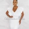 Chic Couture Online Barend Off-White V-Neck Ruffle Sleeves Bandage Midi Dress JUST IN