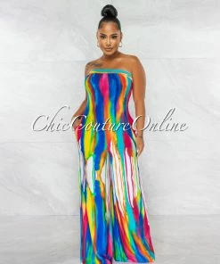 Chic Couture Online JUST IN Cybele Multi-Color Tie-Dye Strapless Jumpsuit