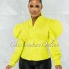 Vendor-unknown Presencia Lime Buttons Bubble Sleeves Shirt JUST IN