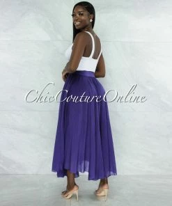 Vendor-unknown Dondra Purple Flutter Wide Maxi Skirt