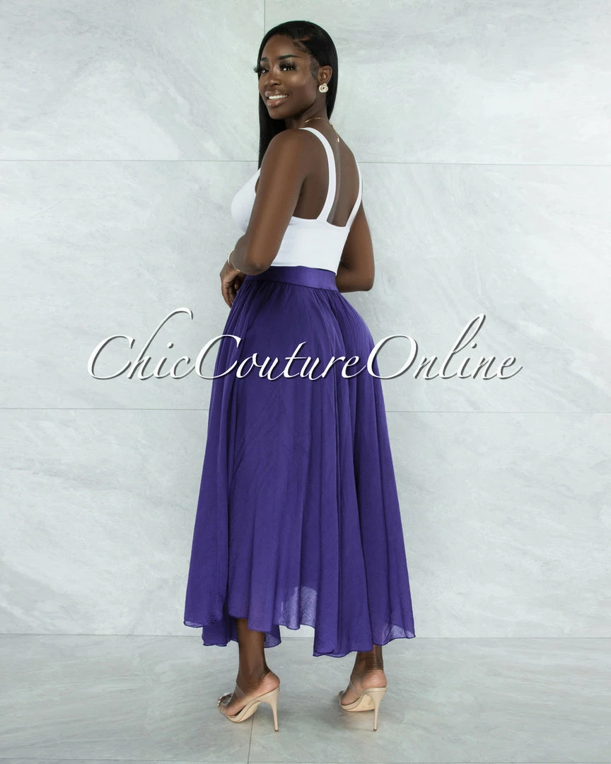 Vendor-unknown Dondra Purple Flutter Wide Maxi Skirt