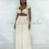 Vendor-unknown JUST IN Labiana Ivory Gold Accent Top & Wide Legs Pants Silky Set