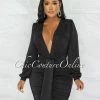 Chic Couture Online Umaya Black Draped Bodysuit & Ruched Skirt Set