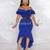 Vendor-unknown Macaria Royal Blue Ruffle Neckline Hi-Lo Dress JUST IN