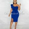 Chic Couture Online JUST IN Corin Royal Blue Single Shoulder Ruffle Midi Dress
