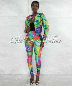 Vendor-unknown Ronni Multi-Color Crop Jacket & Leggings Set JUST IN