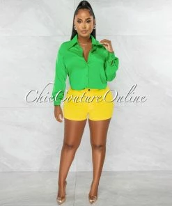 Chic Couture Online Sullie Yellow High Waist Denim Shorts JUST IN