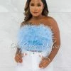 Chic Couture Online Lara Baby Blue Feather Crop Top
