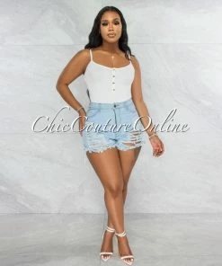 Vendor-unknown JUST IN Carla Light Denim Distressed Shorts
