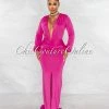 Chic Couture Online JUST IN Solada Magenta V-Neck Long Sleeves Front Draped Maxi Dress