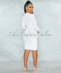 Vendor-unknown Patrice White Rhinestones Net Bandage Long Sleeves Dress