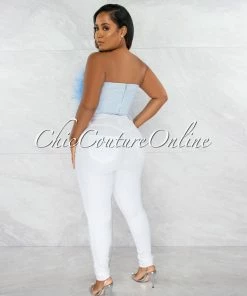 Chic Couture Online Lara Baby Blue Feather Crop Top