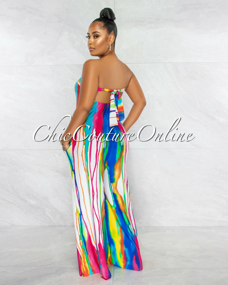 Chic Couture Online JUST IN Cybele Multi-Color Tie-Dye Strapless Jumpsuit