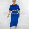 Chic Couture Online Marfo Royal Blue Knot Crop Top & Ruched Skirt Set