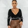 Vendor-unknown Celia Black Long Sleeves V-Neck Crop Top