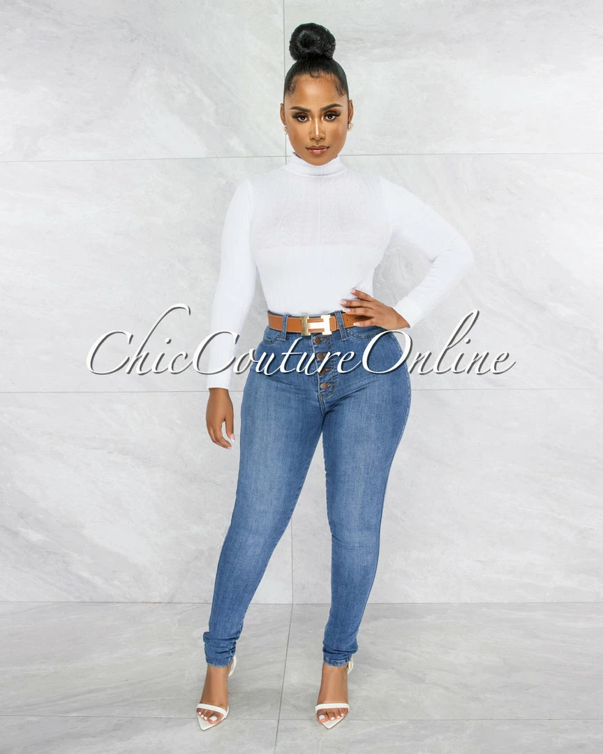 Vendor-unknown Terrie White Texture Body-Con Bodysuit JUST IN