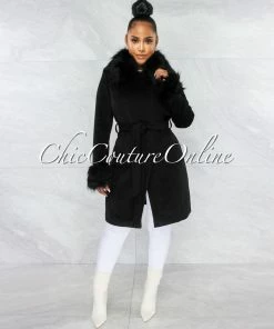 Vendor-unknown Holland Black Faux Fur Belted Coat