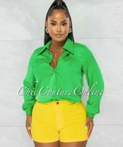 Chic Couture Online Sullie Yellow High Waist Denim Shorts JUST IN